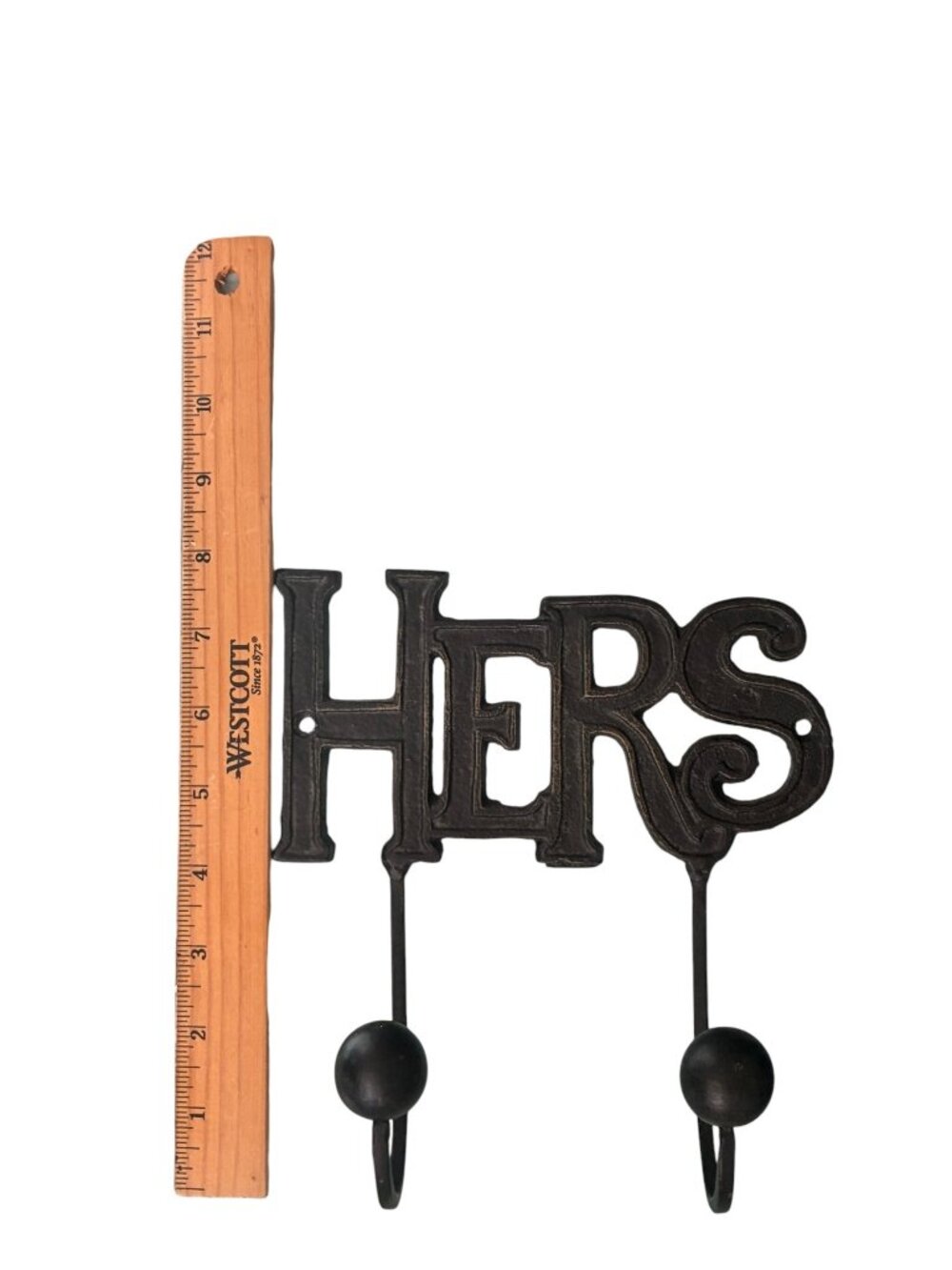 VINTAGE His & Hers Cast Iron Wall Hooks Black Double Hooks Bathroom Towel Rustic - Picture 6 of 13